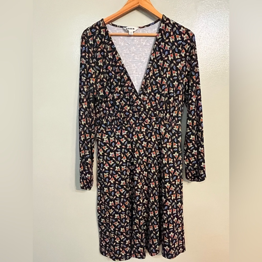 Boden Jersey Black Tulip Wrap Stretch Women's Dress Size 10